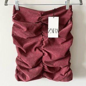 NWT Zara Mini Skirt Ruched Front Corduroy Ribbed Velvet Like Dusty Rose R10